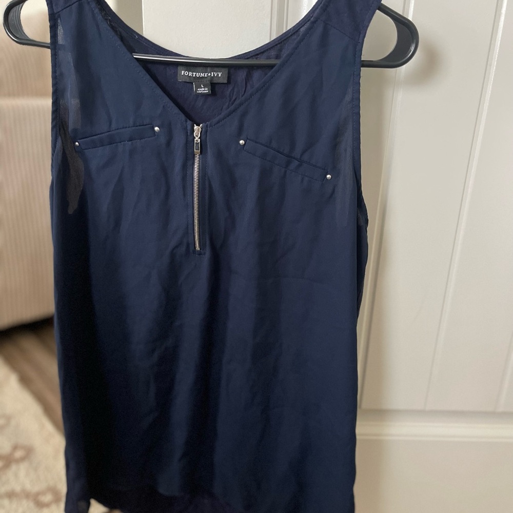Fortune + Ivy Navy Sleeveless Top